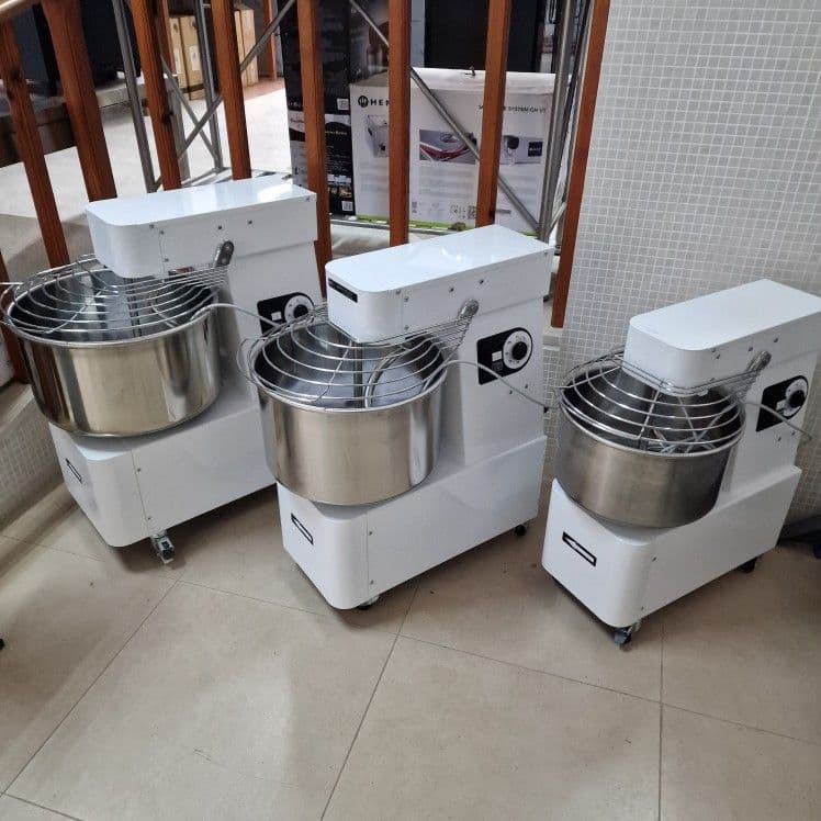 Commercial mixers arranged in a workshop